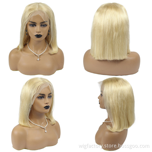 wholesale price blonde bob wig 100%human hair, pre plucked 100% human hair  613 color bob lace wigs,13*4 lace frontal hair wigs